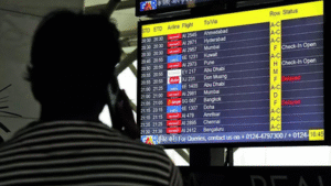 A screen displays delays in indigo flights at delhis igi on saturday according to dgca 82 of the 338.png