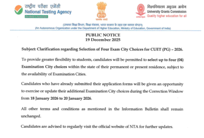 Cuet pg 2026 nta allows candidates to select four exam city choices correction window dates announce.png