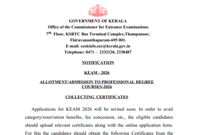 Keam 2026 registration to begin soon cee kerala releases list of documents required to apply online.png