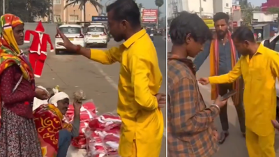 Man bullies santa hat street vendors in odisha.jpg