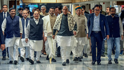 Rajnath singh and other nda functionaries arrive for the floor leaders meet at parliament house on s.png