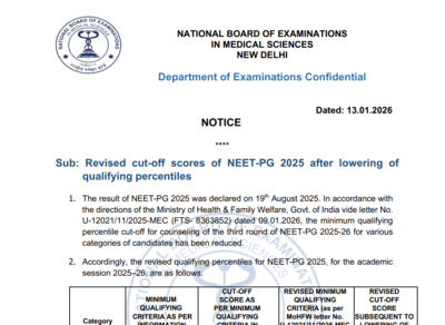 Mcc neet pg round 3 counselling 2025 qualifying percentile lowered check revised cut off scores here.png
