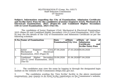 Ssc releases je chsl tier 2 exam city slip and admit card 2026 dates.jpg