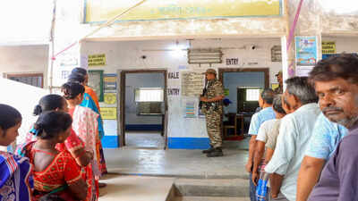Purba bardhaman west bengal apr 29 ani a capf official stands guard while .jpg