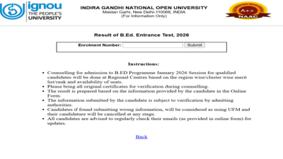 Ignou bed entrance test result 2026 released.jpg