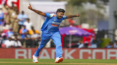 Nagpur india39s harshit rana reacts during the first odi cricket match between i.jpg