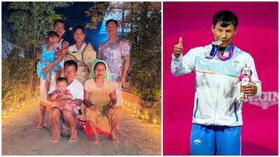 Rishikanta singh chanambam right with his family in imphal and pic right after winning silver in gla.jpeg