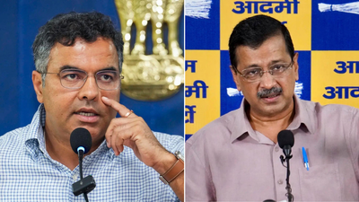 Delhi minister parvesh verma and aap chief arvind kejriwal.jpg